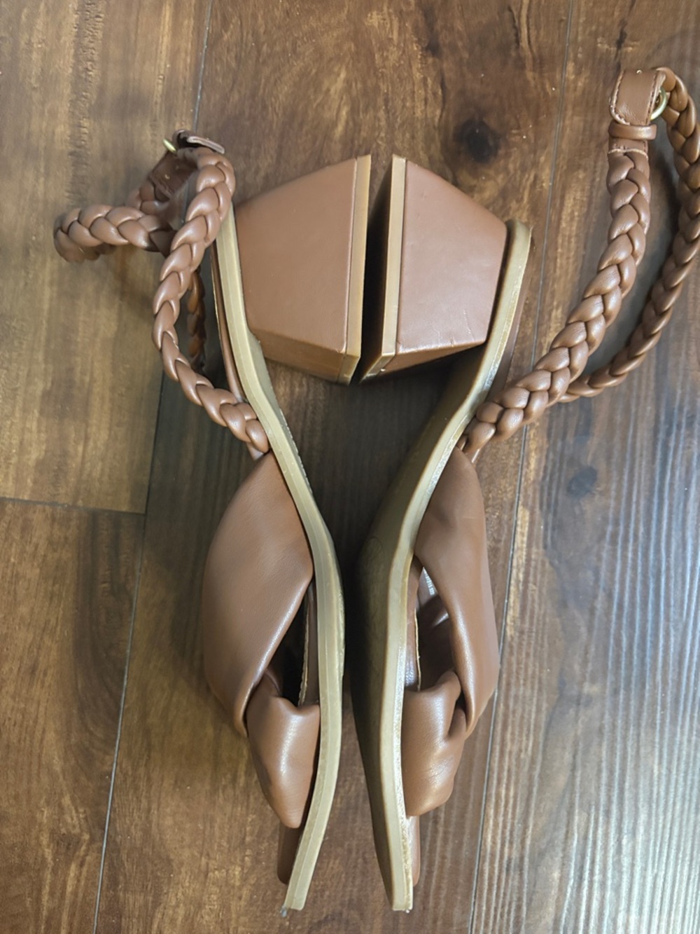 Sam & Libby Brown Braided Ankle Wrap Block Heel Sandals - Picture 6 of 9